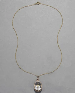 Antique Early 1900s 14k Gold Cross with Quartz Pendant Necklace