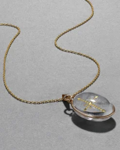 Antique Early 1900s 14k Gold Cross with Quartz Pendant Necklace