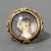 Antique Early 1800s 14k Gold English Hand Painted Portrait Floral Shank Ring