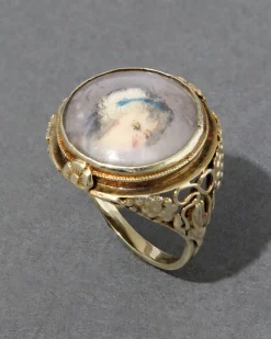 Antique Early 1800s 14k Gold English Hand Painted Portrait Floral Shank Ring