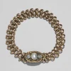 Antique Early 1800s 14k Gold with Mother of Pearl & Diamond Hand Engraved Link Bracelet