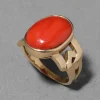 Antique Edwardian 1910s 18k Gold & Coral Modern Design Shank Ring