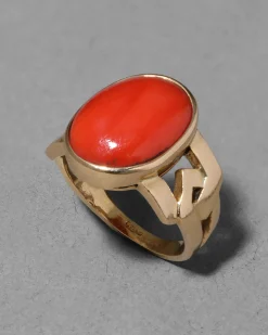 Antique Edwardian 1910s 18k Gold & Coral Modern Design Shank Ring