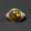 Antique Edwardian 1910s 14k Rose Gold Platinum Opal & Diamond Band Ring