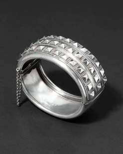 Antique 1800s British Sterling Silver Modernist Hinged Cuff Bracelet