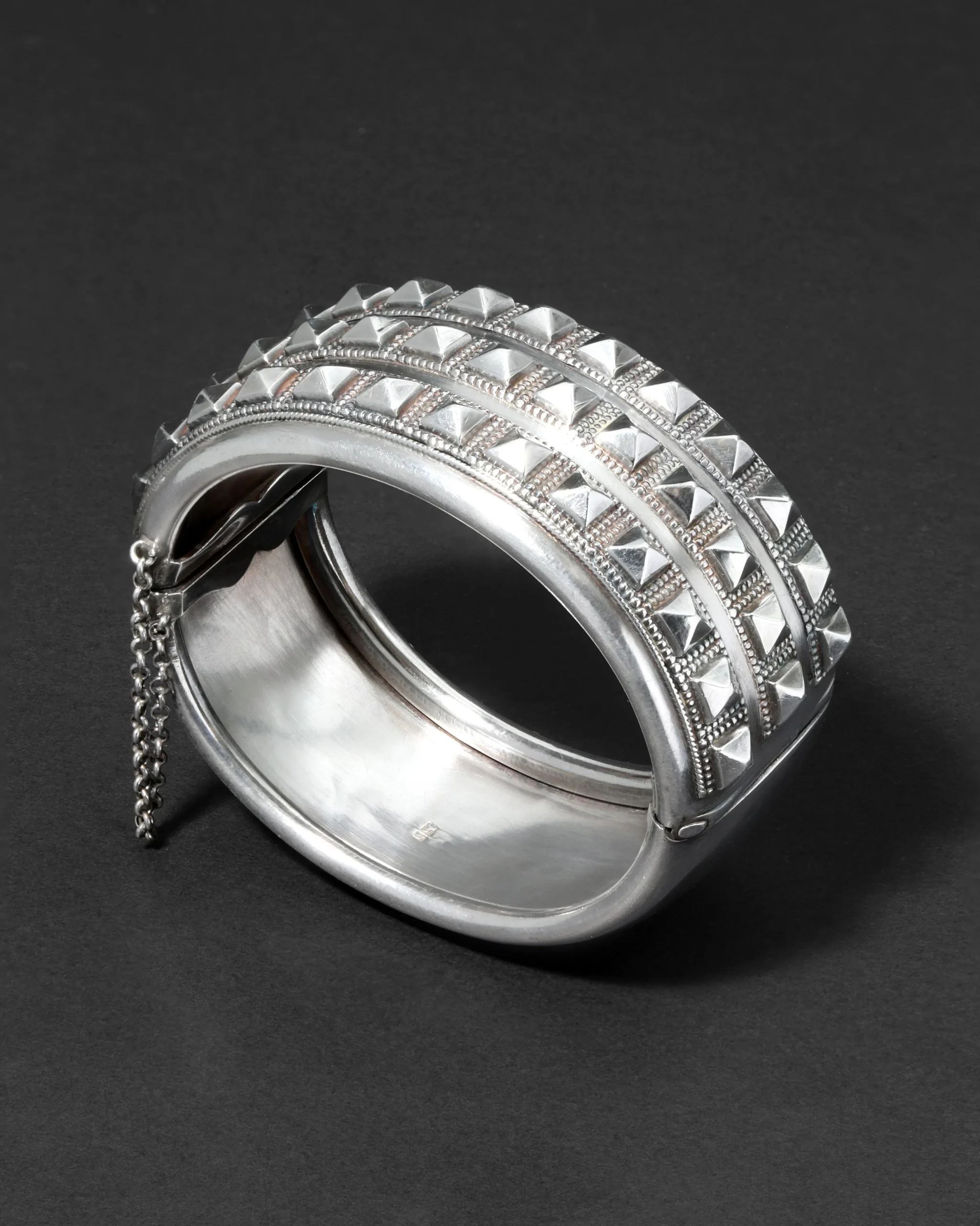Antique 1800s British Sterling Silver Modernist Hinged Cuff Bracelet