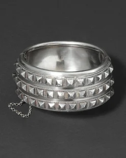 Antique 1800s British Sterling Silver Modernist Hinged Cuff Bracelet