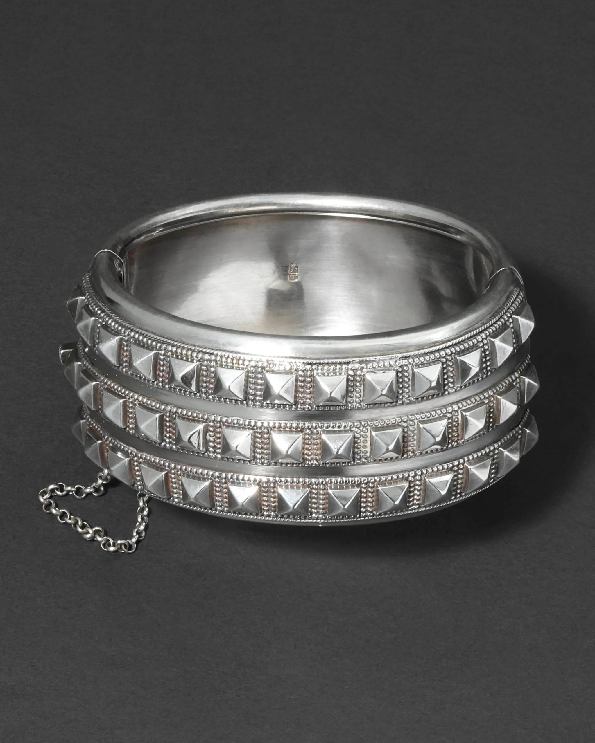Antique 1800s British Sterling Silver Modernist Hinged Cuff Bracelet