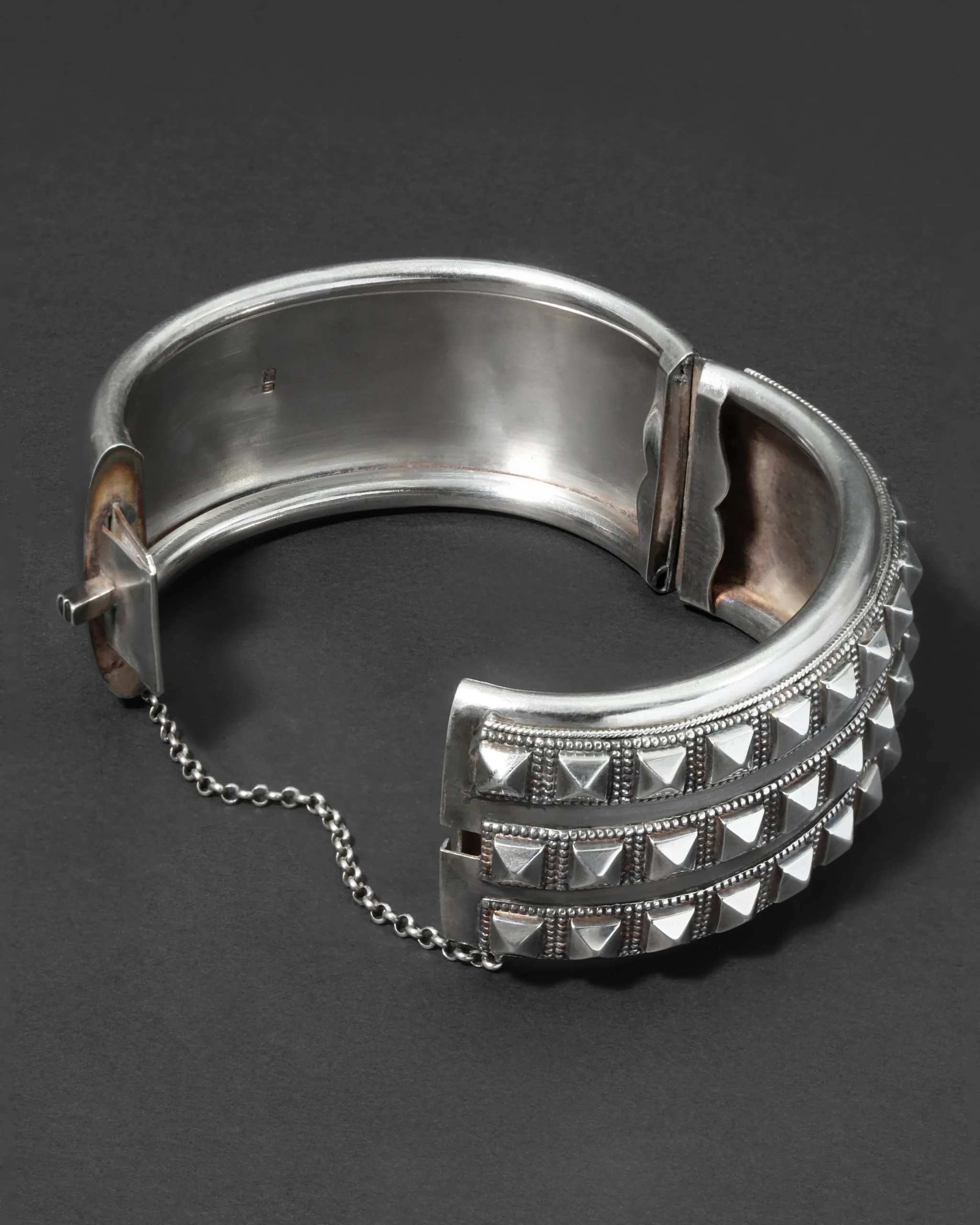 Antique 1800s British Sterling Silver Modernist Hinged Cuff Bracelet