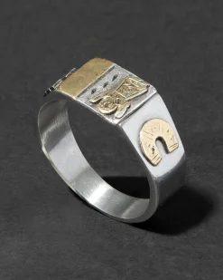Antique 1910s 14k Gold & Steel Arts & Crafts Design Ring