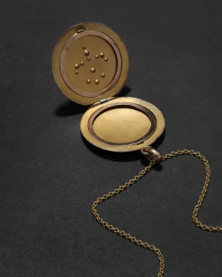 Antique 1800s 14k Gold Fill & Paste Crystal Fleur de Lis Locket Necklace