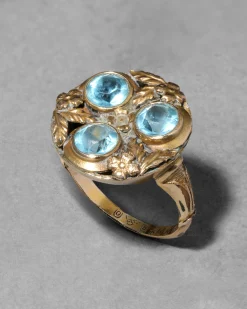 Antique 1920s 14k Gold Fill with Aquamarine Crystal Ornate Ring