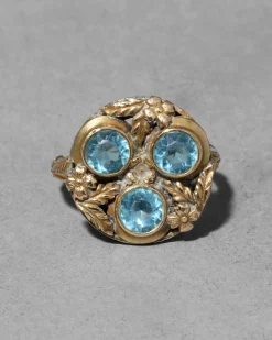 Antique 1920s 14k Gold Fill with Aquamarine Crystal Ornate Ring