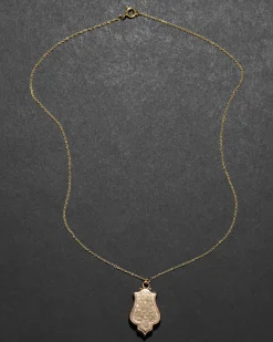 Antique 1910s 14k Gold Hand Etched Unique Shape Locket Pendant Necklace
