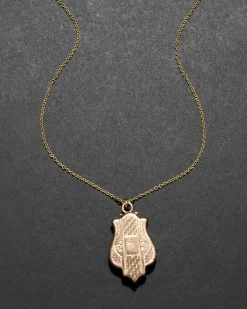 Antique 1910s 14k Gold Hand Etched Unique Shape Locket Pendant Necklace