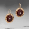 Antique 1930s 14k Gold Rope Framed Ruby with Diamond Earring