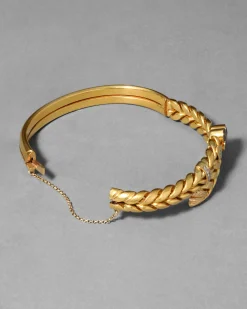 Antique 1870s 14k Gold Sapphire & Rose Cut Diamond Hinge Bracelet