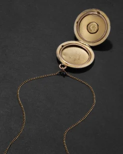 Antique 1800s 10k Gold Shell & 10k Gold Fill Hand Etched Locket Necklace