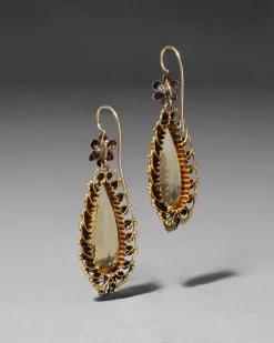 Antique 1850s 14k Gold with Citrine & Pearl Drop Earring