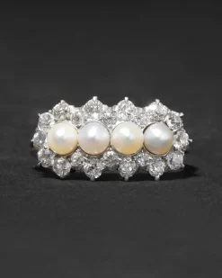 Antique 1900s 18k Gold with Natural Pearl & Rose Cut Diamond Cluster Ring