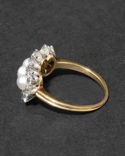 Antique 1900s 18k Gold with Natural Pearl & Rose Cut Diamond Cluster Ring