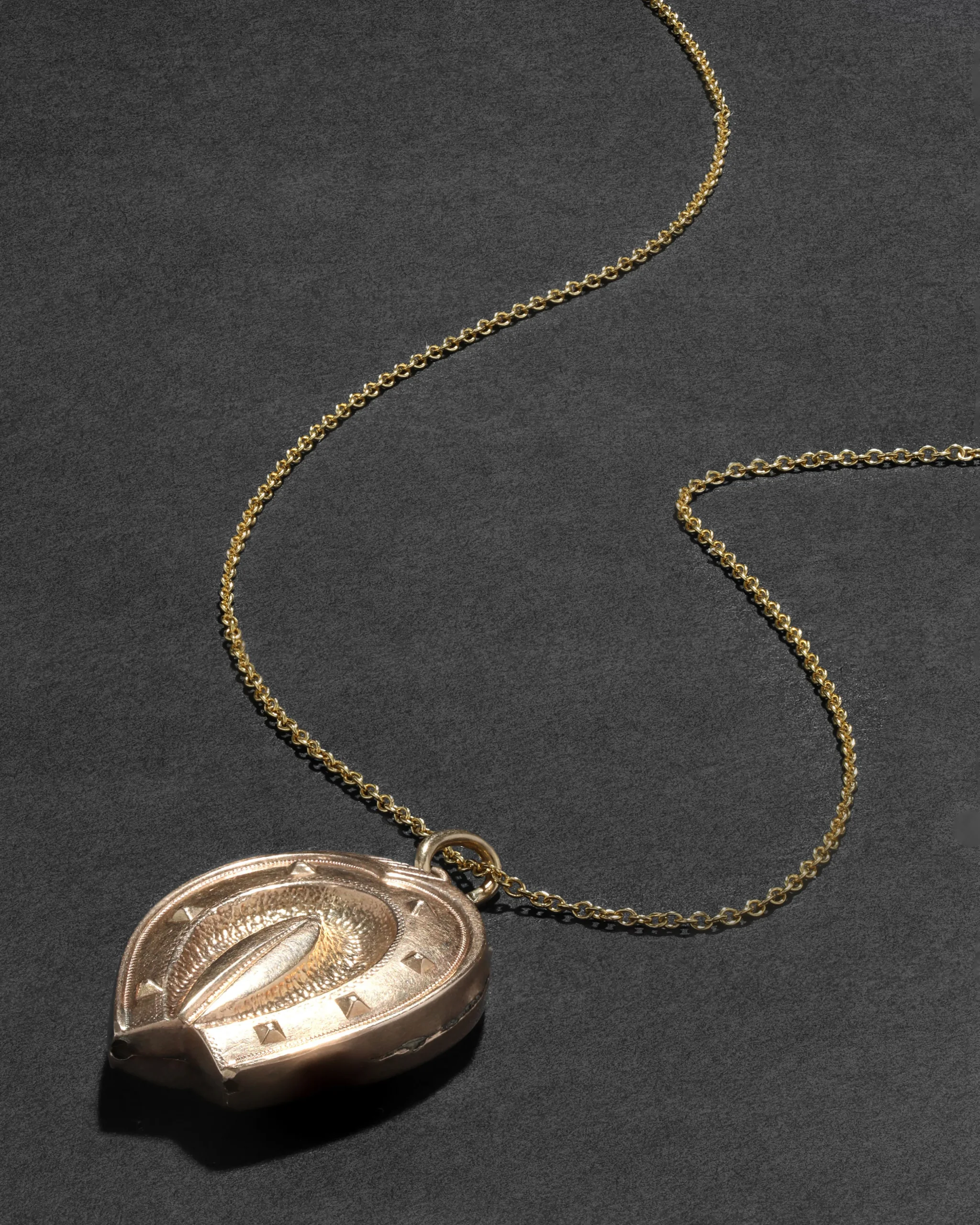 Antique 1800s 10k Rose Gold Horseshoe Locket Necklace