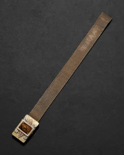 Antique 1800s 14k Tricolor Gold Fill & Hand-Carved Tigers Eye Handmade Bracelet 1