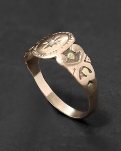 Antique 1800s 10k Yellow & Rose Gold Signet Ring with Diamond Star Motif