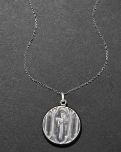 Antique 1920s Sterling Silver Cross Locket Pendant Necklace