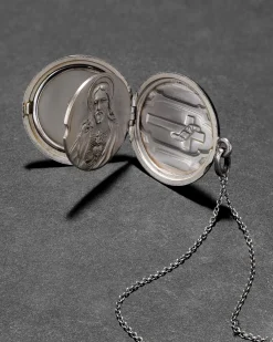 Antique 1920s Sterling Silver Cross Locket Pendant Necklace