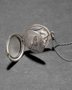 Antique 1920s Sterling Silver Cross Locket Pendant Necklace