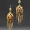 Antique Victorian 1880s 14k Gold Etruscan Revival Fringe Earring