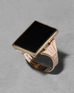 Antique Victorian 1880s 14k Gold Fill & Onyx Hand Etched Ring