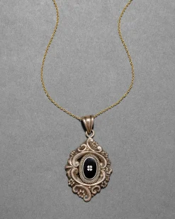 Antique Victorian 1880s 10k Gold with Enamel Lucy Pendant Necklace