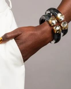 Bonbon Crystal Lucite Hinge Bracelet- Onyx
