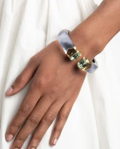 Bonbon Crystal Lucite Hinge Bracelet- Steel Blue