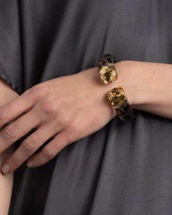 Bonbon Crystal Lucite Hinge Bracelet- Leopard