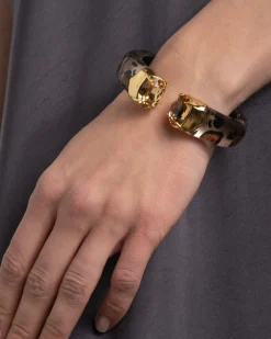 Bonbon Crystal Lucite Hinge Bracelet- Leopard
