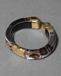 Bonbon Crystal Lucite Hinge Bracelet- Leopard