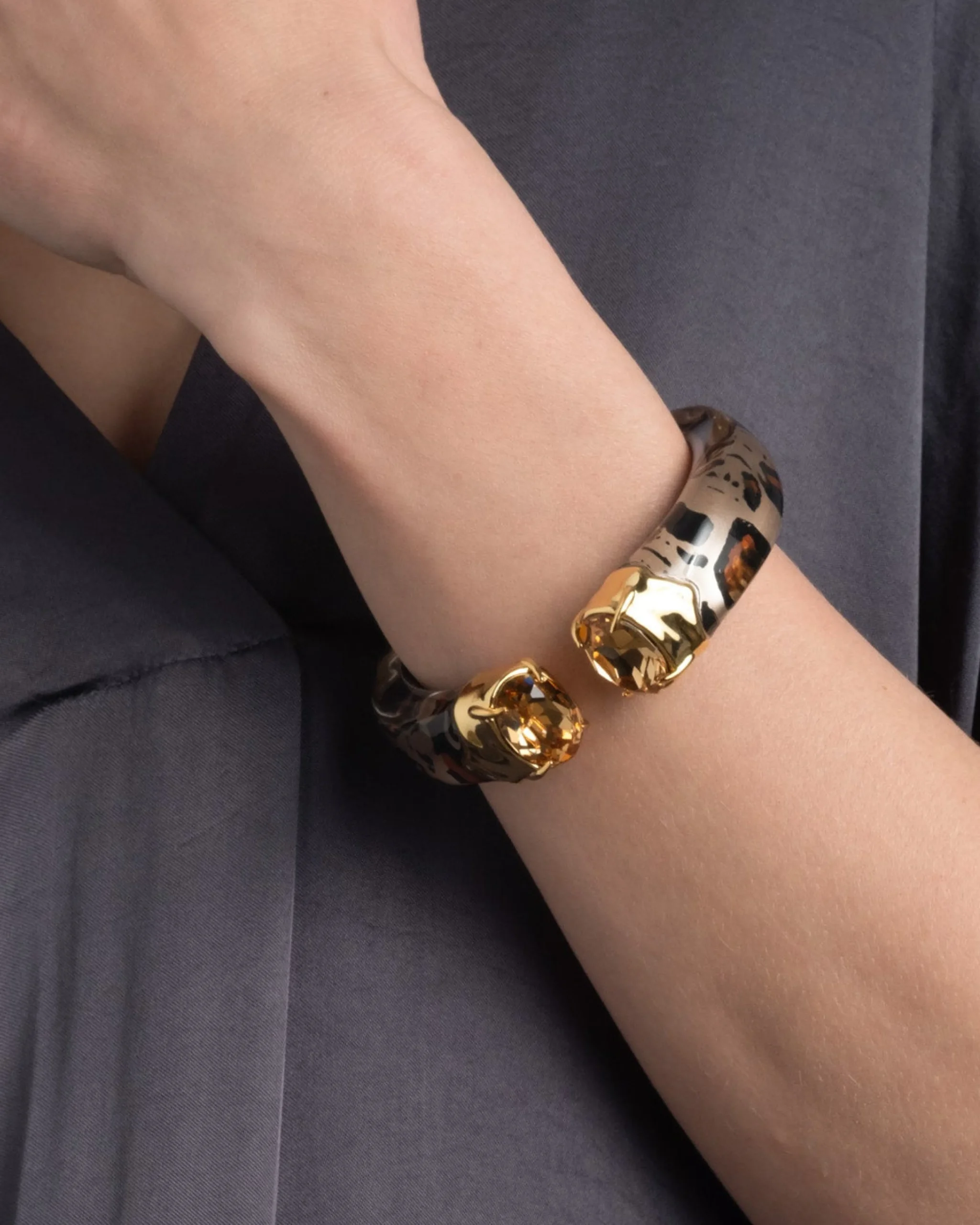 Bonbon Crystal Lucite Hinge Bracelet- Leopard