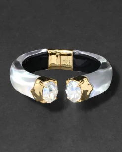 Bonbon Crystal Lucite Hinge Bracelet- White Opal