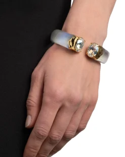 Bonbon Crystal Lucite Hinge Bracelet- White Opal