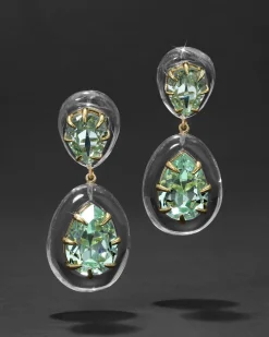 Bonbon Crystal Lucite Teardrop Post Earring- Clear + Basil Crystal