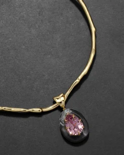 Bonbon Crystal Teardrop Lucite Collar Necklace- Clear + Petal Crystal
