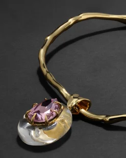Bonbon Crystal Teardrop Lucite Collar Necklace- Clear + Petal Crystal