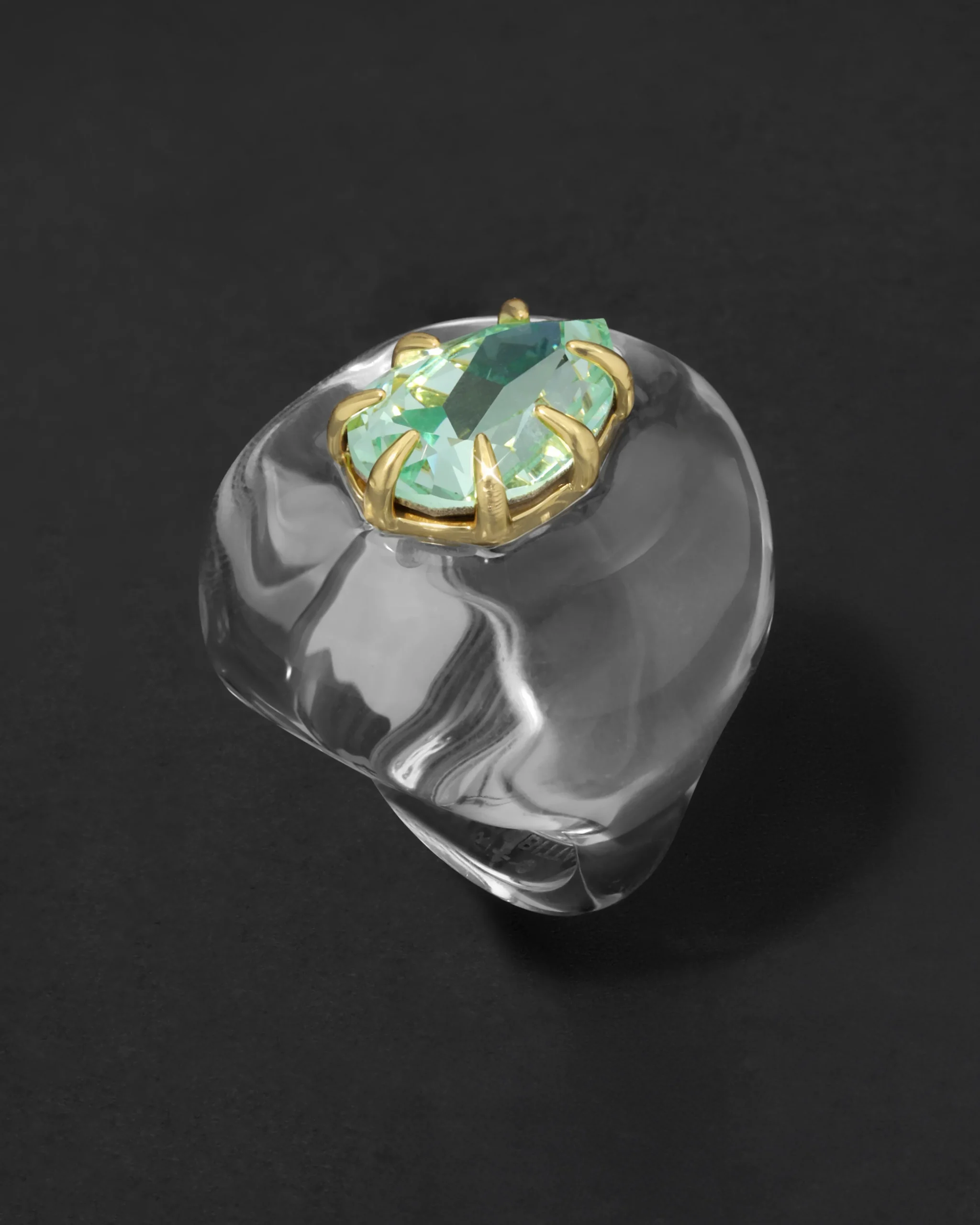 Bonbon Crystal Teardrop Lucite Ring- Clear + Basil Crystal