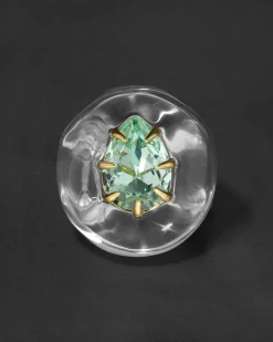 Bonbon Crystal Teardrop Lucite Ring- Clear + Basil Crystal