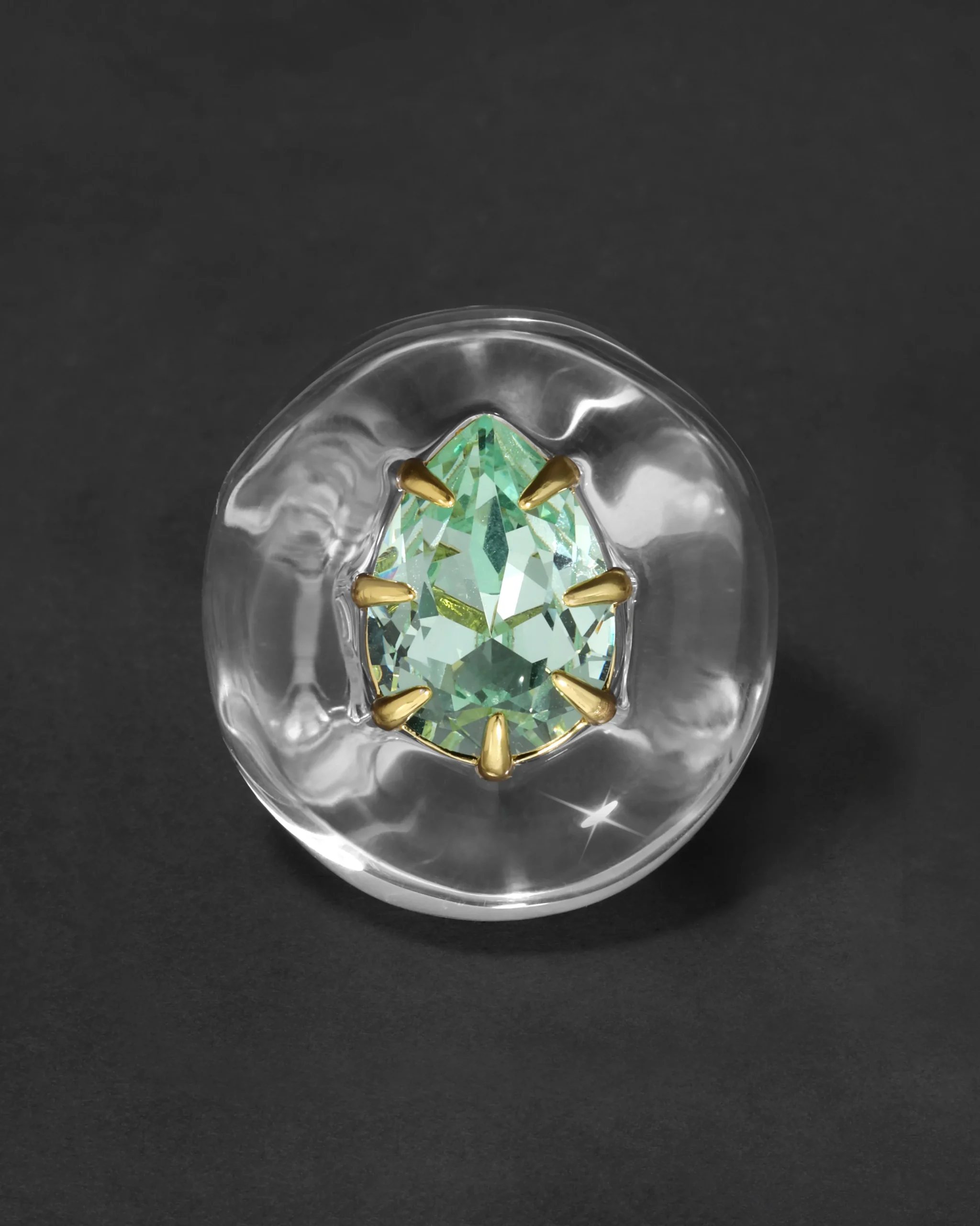 Bonbon Crystal Teardrop Lucite Ring- Clear + Basil Crystal