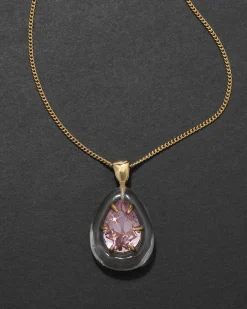 Bonbon Crystal Teardrop Lucite Pendant Necklace- Clear + Petal Crystal
