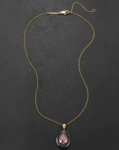 Bonbon Crystal Teardrop Lucite Pendant Necklace- Clear + Petal Crystal